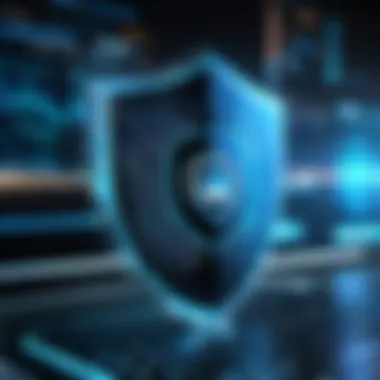Cybersecurity Shield in Action An illustration of a cybersecurity shield protecting a network