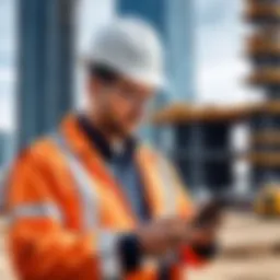 A construction inspector using a mobile app on site