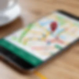 A smartphone displaying a route planning app with a detailed map.