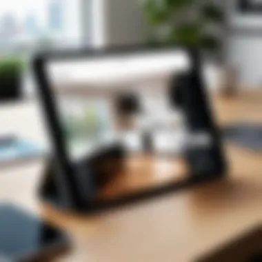 Sophisticated iPad Interface for Home Design A sleek iPad displaying a sophisticated home design app interface