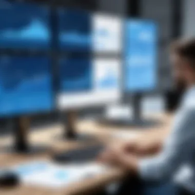 Logistics Data Analysis Team analyzing logistics data with pallet software on screens