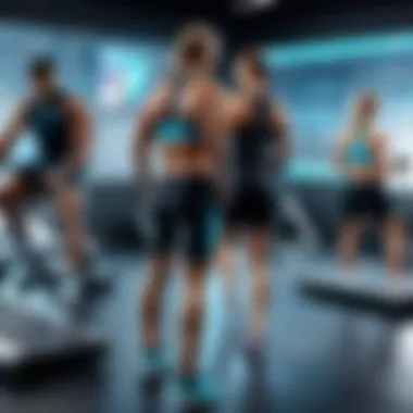 Group of fitness trainers collaborating with technology