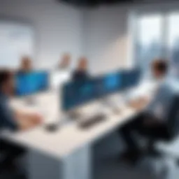 A small recruiting firm team collaborating on a project