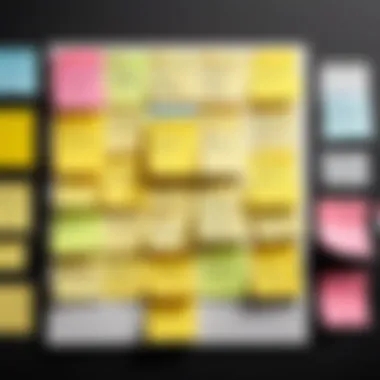 Creative arrangement of Post-it Notes illustrating brainstorming techniques