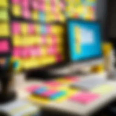 A workspace adorned with Post-it Notes for enhanced organization