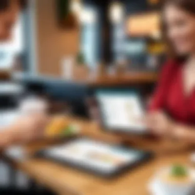 Customer Experience with Tablet Ordering Customer using a tablet for ordering at a table