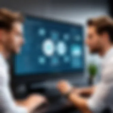 A close-up of team members interacting with a physical taskboard during a team meeting.