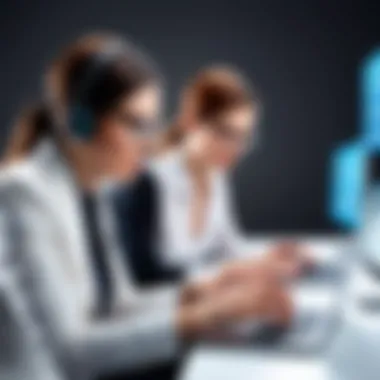 Evaluating Ticketing Solutions for Business Needs Business professionals analyzing ticketing solutions on laptops